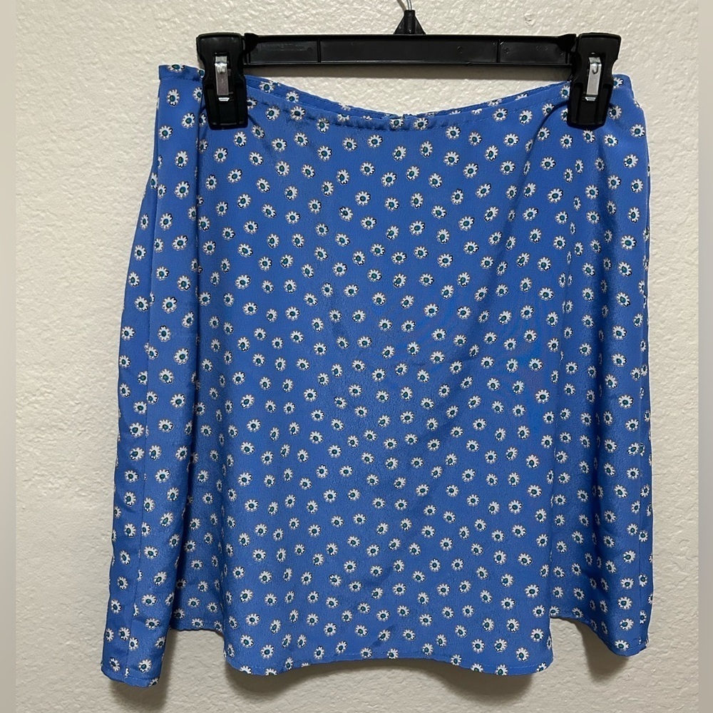 Vintage Wrapper Blue Ditsy Floral Daisy Print Mini Skirt Size 10 Modern 6